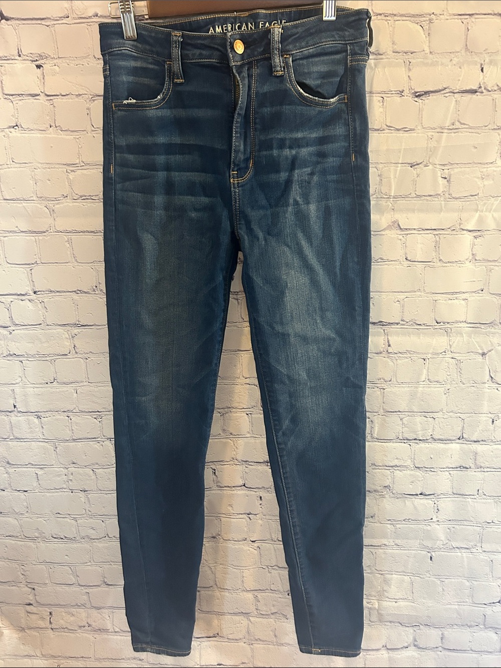 American Eagle Outfitters Women's Dark Indigo Stretch Skinny Jeans Size 8 LONG